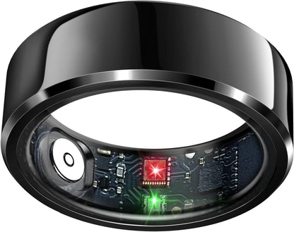 Smart Health Tracking Ring with Sleep and Heart Rate Monitoring, Waterproof Fitness Activity Tracker, Gesture Control, 7-Day Battery Life, Compatible with iOS and Android (Black, Size #10)